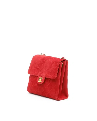 Pre-owned Chanel Classic Suede Mini Single Flap Bag In Red