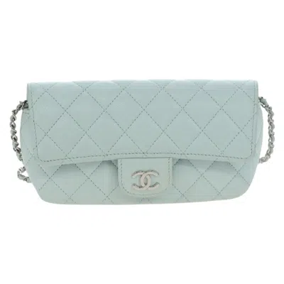 Pre-owned Chanel Classic Sunglasses Case With Chain Quilted Caviar Blue Calfskin Clutche & Pouche Bag (pre-own