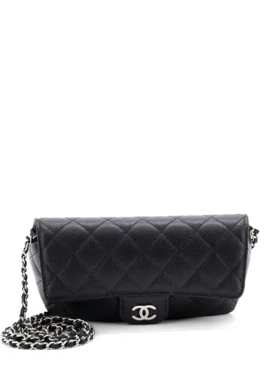 Pre-owned Chanel Classic Sunglasses Case With Chain Quilted Caviar Clutch Bag In Black