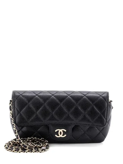 Pre-owned Chanel Classic Sunglasses Case With Chain Quilted Caviar Clutch Bag In Black