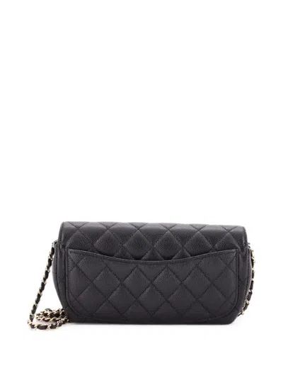 Pre-owned Chanel Classic Sunglasses Case With Chain Quilted Caviar Clutch Bag In Black