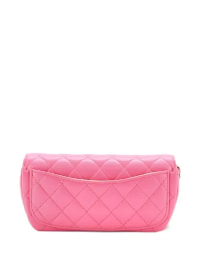 Pre-owned Chanel Classic Sunglasses Case With Chain Quilted Lambskin With Rainbow Hardware Clutch Bag In Pink