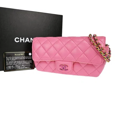 Pre-owned Chanel Classic Sunglasses Case With Chain Quilted Lambskin With Rainbow Hardware Leather Shoulder Bag Bag ( In Pink