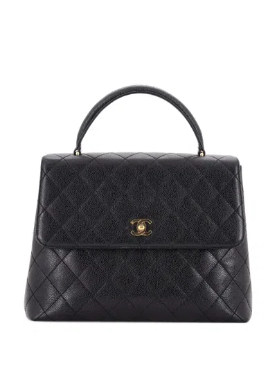 Pre-owned Chanel Classic Top Handle Flap Bag Quilted Caviar Jumbo Satchel In Black