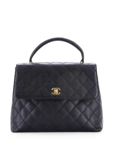 Pre-owned Chanel Classic Top Handle Flap Bag Quilted Caviar Jumbo Satchel In Black
