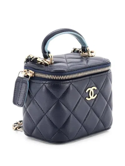 Pre-owned Chanel Classic Top Handle Vanity Case With Chain Quilted Lambskin Mini Crossbody Bag In 蓝色