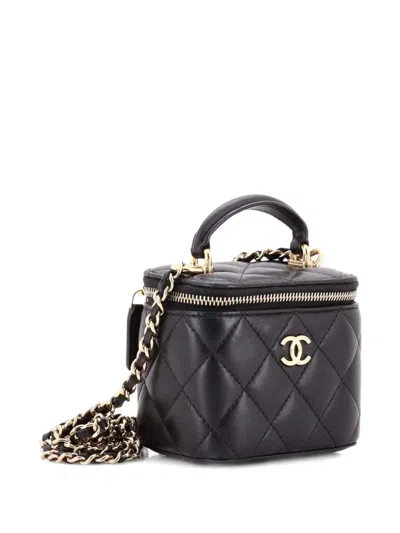 Pre-owned Chanel Classic Top Handle Vanity Case With Chain Quilted Lambskin Mini Crossbody Bag In Black