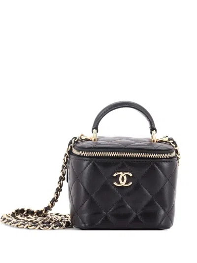 Pre-owned Chanel Classic Top Handle Vanity Case With Chain Quilted Lambskin Mini Crossbody Bag In Black
