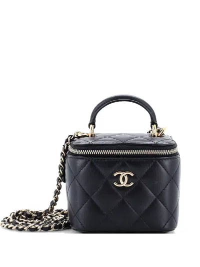 Pre-owned Chanel Classic Top Handle Vanity Case With Chain Quilted Lambskin Mini Crossbody Bag In Black