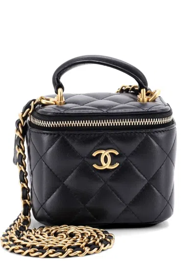 Pre-owned Chanel Classic Top Handle Vanity Case With Chain Quilted Lambskin Mini Crossbody Bag In Black
