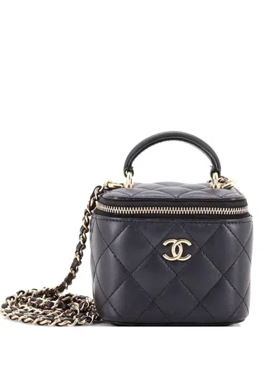 Pre-owned Chanel Classic Top Handle Vanity Case With Chain Quilted Lambskin Mini Crossbody Bag In Black