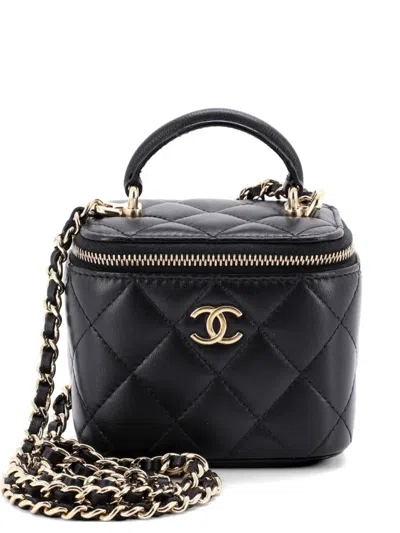 Pre-owned Chanel Classic Top Handle Vanity Case With Chain Quilted Lambskin Mini Crossbody Bag In Black