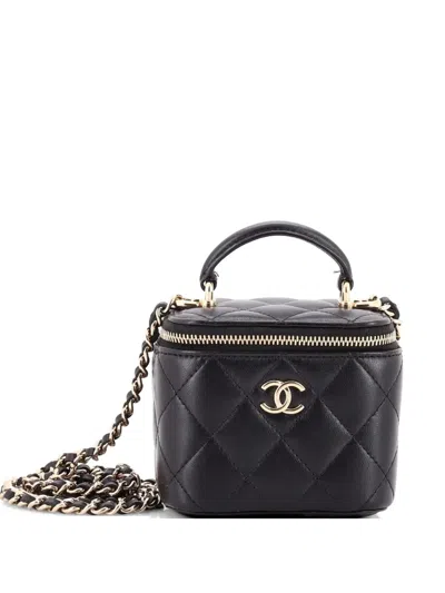 Pre-owned Chanel Classic Top Handle Vanity Case With Chain Quilted Lambskin Mini Crossbody Bag In Black
