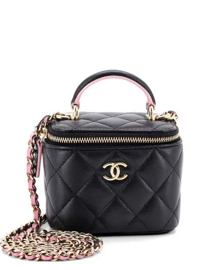 Pre-owned Chanel Classic Top Handle Vanity Case With Chain Quilted Lambskin Mini Crossbody Bag In Black