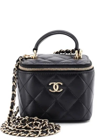 Pre-owned Chanel Classic Top Handle Vanity Case With Chain Quilted Lambskin Mini Crossbody Bag In Black
