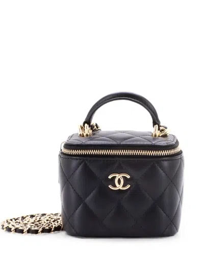 Pre-owned Chanel Classic Top Handle Vanity Case With Chain Quilted Lambskin Mini Crossbody Bag In Black