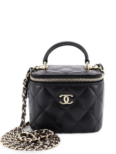Pre-owned Chanel Classic Top Handle Vanity Case With Chain Quilted Lambskin Mini Crossbody Bag In Black