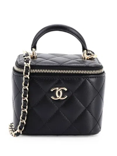Pre-owned Chanel Classic Top Handle Vanity Case With Chain Quilted Lambskin Mini Crossbody Bag In Black