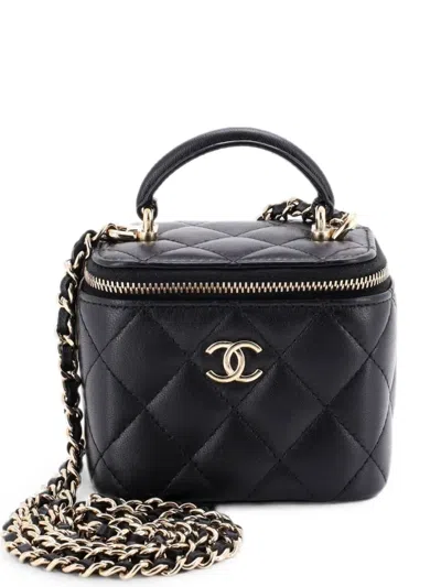 Pre-owned Chanel Classic Top Handle Vanity Case With Chain Quilted Lambskin Mini Crossbody Bag In Black