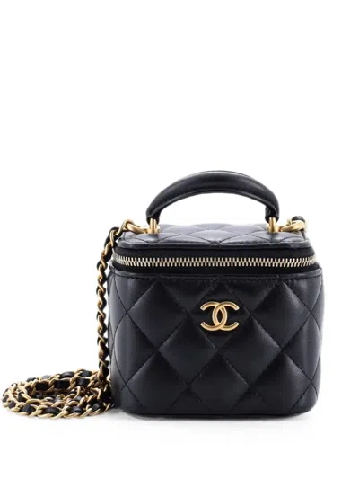 Pre-owned Chanel Classic Top Handle Vanity Case With Chain Quilted Lambskin Mini Crossbody Bag In Black