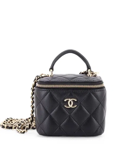 Pre-owned Chanel Classic Top Handle Vanity Case With Chain Quilted Lambskin Mini Crossbody Bag In Black