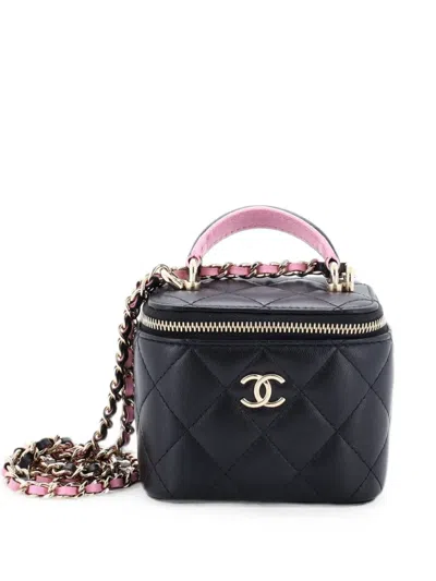 Pre-owned Chanel Classic Top Handle Vanity Case With Chain Quilted Lambskin Mini Crossbody Bag In Black