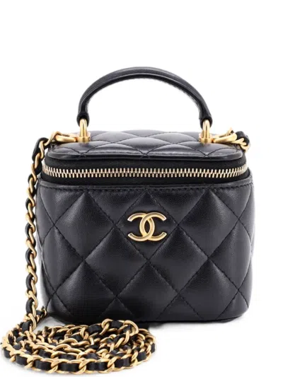 Pre-owned Chanel Classic Top Handle Vanity Case With Chain Quilted Lambskin Mini Crossbody Bag In Black