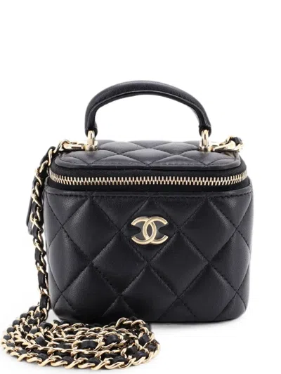 Pre-owned Chanel Classic Top Handle Vanity Case With Chain Quilted Lambskin Mini Crossbody Bag In Black