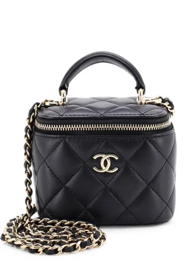 Pre-owned Chanel Classic Top Handle Vanity Case With Chain Quilted Lambskin Mini Crossbody Bag In Black