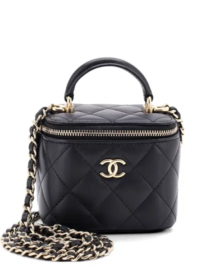 Pre-owned Chanel Classic Top Handle Vanity Case With Chain Quilted Lambskin Mini Crossbody Bag In Black