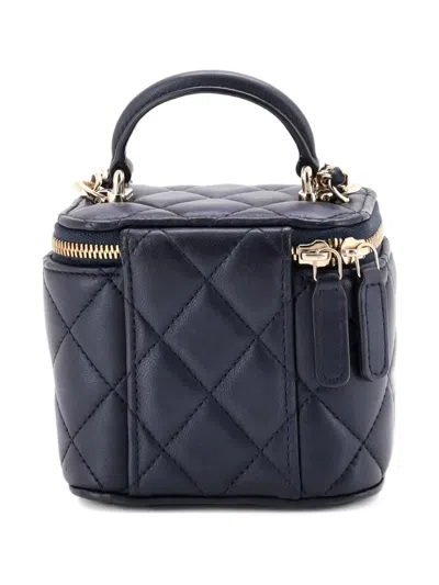 Pre-owned Chanel Classic Top Handle Vanity Case With Chain Quilted Lambskin Mini Crossbody Bag In Blue