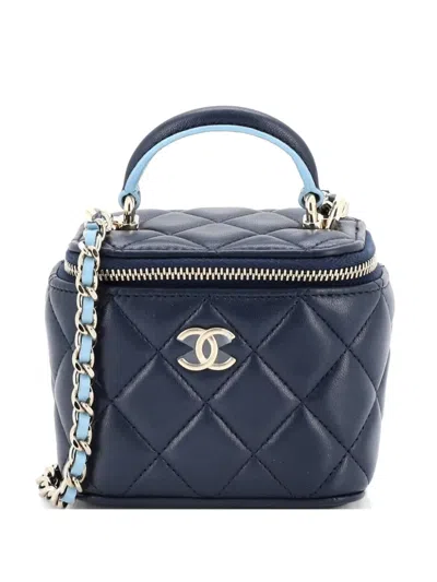 Pre-owned Chanel Classic Top Handle Vanity Case With Chain Quilted Lambskin Mini Crossbody Bag In Blue