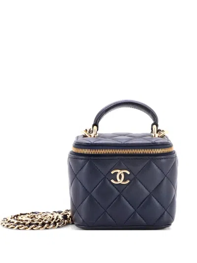 Pre-owned Chanel Classic Top Handle Vanity Case With Chain Quilted Lambskin Mini Crossbody Bag In Blue