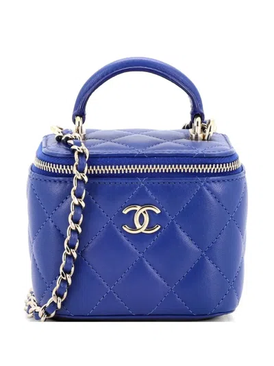 Pre-owned Chanel Classic Top Handle Vanity Case With Chain Quilted Lambskin Mini Crossbody Bag In Blue