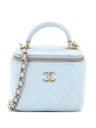 Pre-owned Chanel Classic Top Handle Vanity Case With Chain Quilted Lambskin Mini Crossbody Bag In Blue