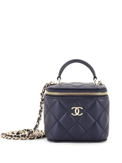 Pre-owned Chanel Classic Top Handle Vanity Case With Chain Quilted Lambskin Mini Crossbody Bag In Blue
