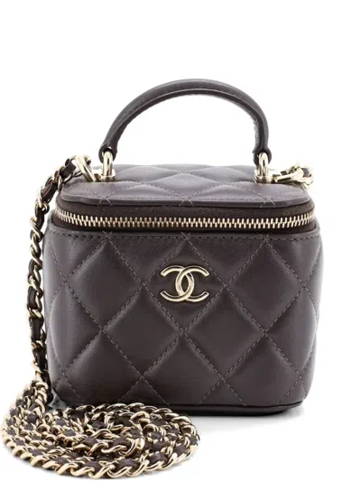 Pre-owned Chanel Classic Top Handle Vanity Case With Chain Quilted Lambskin Mini Crossbody Bag In Brown