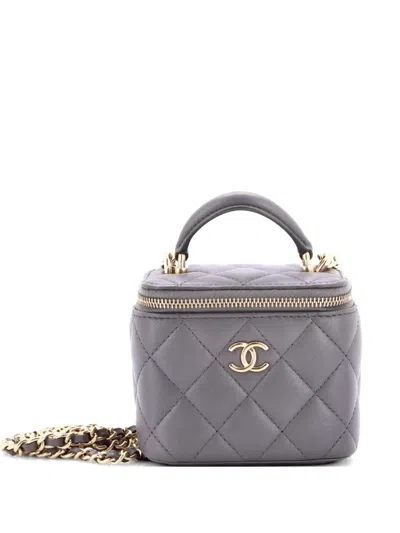 Pre-owned Chanel Classic Top Handle Vanity Case With Chain Quilted Lambskin Mini Crossbody Bag In Gray