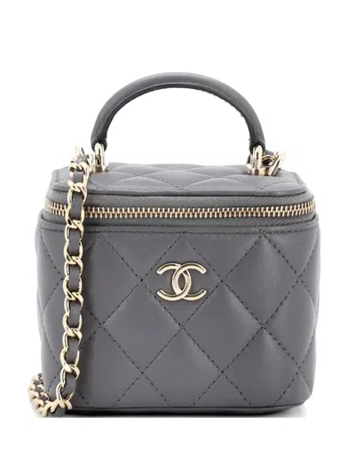 Pre-owned Chanel Classic Top Handle Vanity Case With Chain Quilted Lambskin Mini Crossbody Bag In Gray