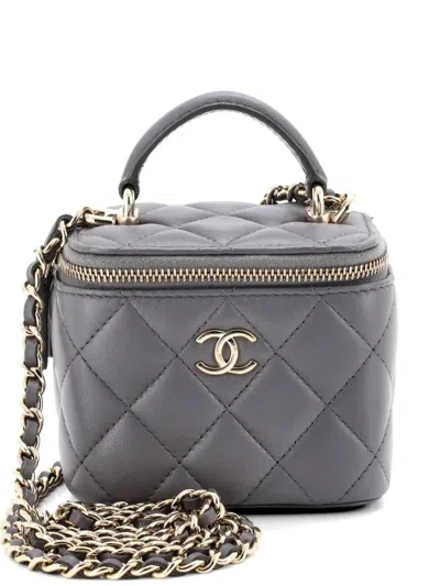 Pre-owned Chanel Classic Top Handle Vanity Case With Chain Quilted Lambskin Mini Crossbody Bag In Gray