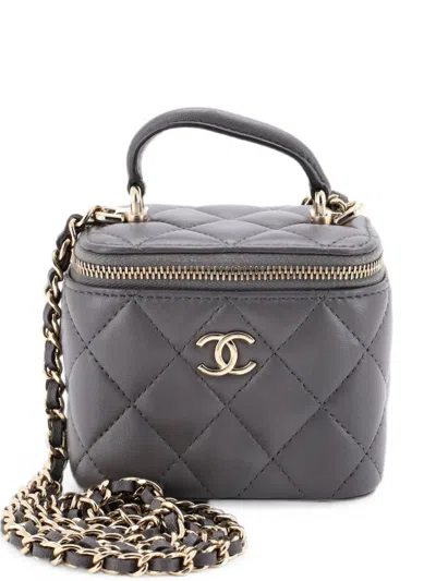 Pre-owned Chanel Classic Top Handle Vanity Case With Chain Quilted Lambskin Mini Crossbody Bag In Gray