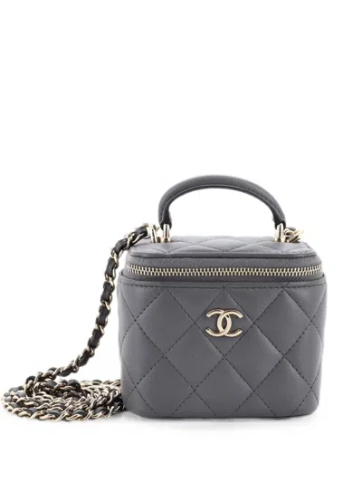 Pre-owned Chanel Classic Top Handle Vanity Case With Chain Quilted Lambskin Mini Crossbody Bag In Gray