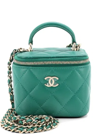 Pre-owned Chanel Classic Top Handle Vanity Case With Chain Quilted Lambskin Mini Crossbody Bag In Green