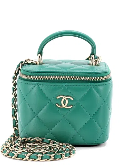 Pre-owned Chanel Classic Top Handle Vanity Case With Chain Quilted Lambskin Mini Crossbody Bag In Green