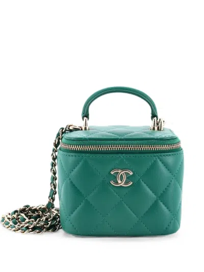 Pre-owned Chanel Classic Top Handle Vanity Case With Chain Quilted Lambskin Mini Crossbody Bag In Green
