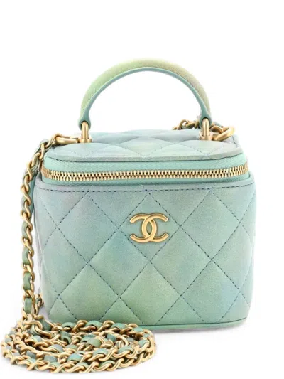 Pre-owned Chanel Classic Top Handle Vanity Case With Chain Quilted Lambskin Mini Crossbody Bag In Green
