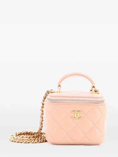 Pre-owned Chanel Classic Top Handle Vanity Case With Chain Quilted Lambskin Mini Crossbody Bag In Neutral