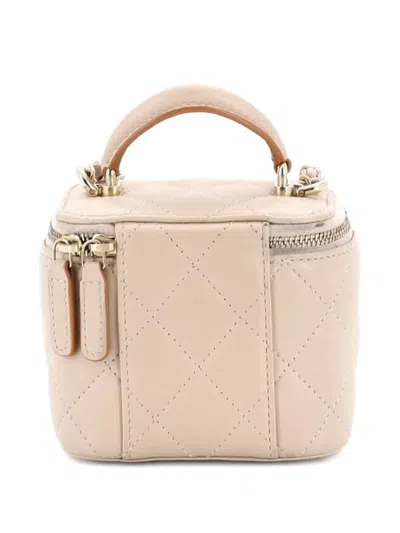 Pre-owned Chanel Classic Top Handle Vanity Case With Chain Quilted Lambskin Mini Crossbody Bag In Neutral