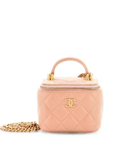 Pre-owned Chanel Classic Top Handle Vanity Case With Chain Quilted Lambskin Mini Crossbody Bag In Neutral