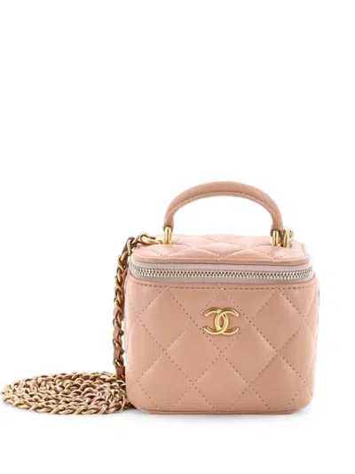 Pre-owned Chanel Classic Top Handle Vanity Case With Chain Quilted Lambskin Mini Crossbody Bag In Neutral